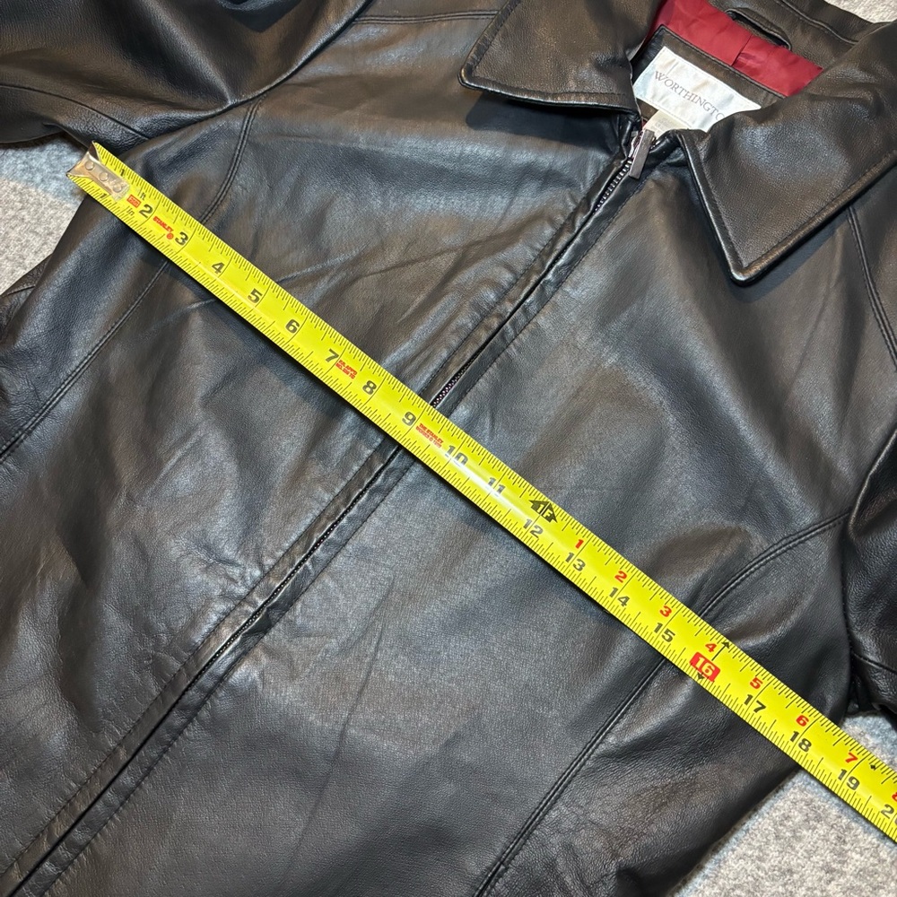 Worthington Women’s Black Genuine Leather Zip Jacket Red Lining Petite Medium - Picture 6 of 8
